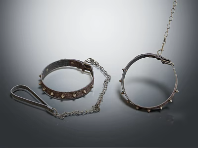 Spiked Metal Rings With Attached Chain And Leather Strap Design Elements 3d model