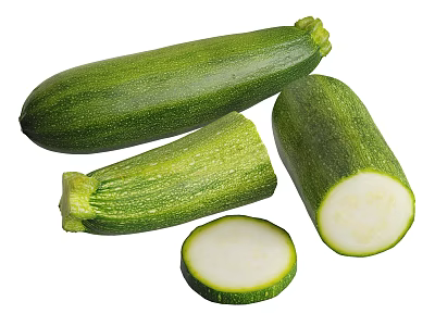 Healthy Fresh Green Zucchini Vegetables Including Whole And Sliced Pieces 3d model