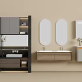 Modern Bathroom Vanity Set With Double Mirrors Wall Mounted Sink And Storage Cabinets 3d model