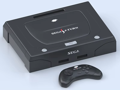 SEGA Saturn Classic Gaming Console With Black Design And Wired Controller 3d model