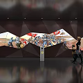Modern Background Wall With Geometric Patterns And People Walking Nearby