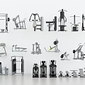 Comprehensive Range of Sports Equipment Featuring Various Fitness Machines and Tools