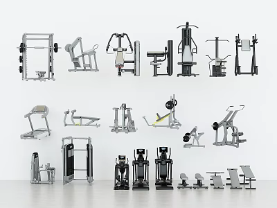 Comprehensive Range of Sports Equipment Featuring Various Fitness Machines and Tools 3d model
