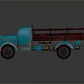 Vintage Blue Classic Truck With Red Wooden Cargo Bed And Retro Details