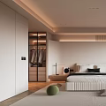 Modern Minimalist Bedroom Interior With White Bed Wardrobe Large Window And Soft Rug