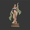 Woman in Blue Blouse and Pink Sari with Green Scarf on Lotus Base Dancing