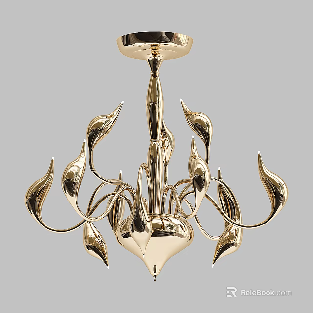 Modern Gold Chandelier With Elegant Leaf Shaped Decorations And Sleek Design 3d model