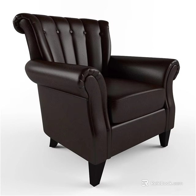 Classic Black Leather Single Sofa With Button Tufted Back And Carved Arms 3d model