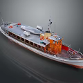 Vintage Wooden Cabin Boat With Silver Deck Orange Lifebuoys And Windows