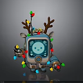 Christmas Themed Robot Figure With Reindeer Antlers Colorful Lights And Smiley Screen