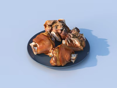 Juicy Braised Meat With Bones On Black Plate Over Blue Background 3d model