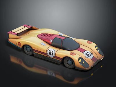 Streamlined Yellow and Red Race Car with Rear Wing and Number 16 on Body 3d model