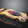 Streamlined Yellow and Red Race Car with Rear Wing and Number 16 on Body