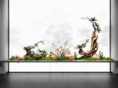 Natural Indoor Landscape Arrangement With Driftwood Plants Moss Stones And Greenery 3d model