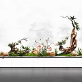Natural Indoor Landscape Arrangement With Driftwood Plants Moss Stones And Greenery