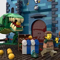Building Blocks Castle Toy Set With Blue Walls Green Dragon Figures Mini Characters And Flags
