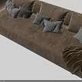 Warm Brown Large Sofa With Multiple Plush Cushions And Soft Throw Blanket On Armrest 3d model