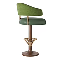 Green Velvet Bar Stool With Armrests And Modern Metal Wooden Base