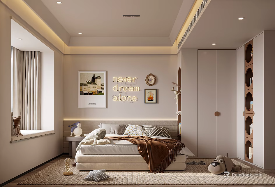 Cozy Modern Kids Bedroom With Decor And Plush Toys 3d model 