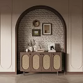 Modern Entryway Side Cabinet With Arched Textured Wall Wooden Doors And Framed
