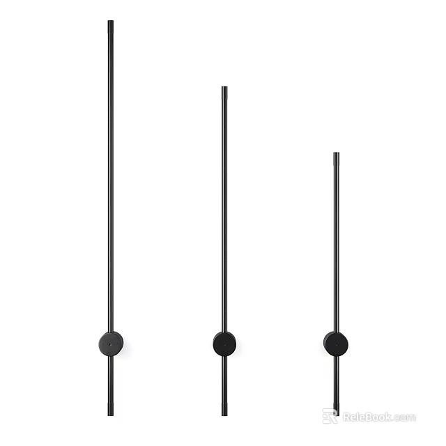 Three Black Wall Lamps With Slim Rods And Round Bases Modern Design 3d model 