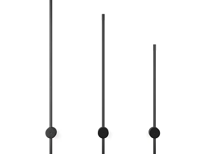 Three Black Wall Lamps With Slim Rods And Round Bases Modern Design 3d model