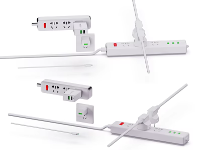 Modern White Electrical Switch Panels With Multiple Sockets USB Ports And Indicator Lights 3d model