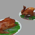 Delicious Two Roast Ducks Served on Plates with Fresh Green Leaves