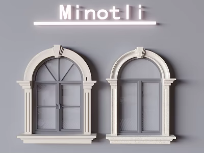 Minotli Arched Casement Windows With White Frames And Double Sash Design 3d model