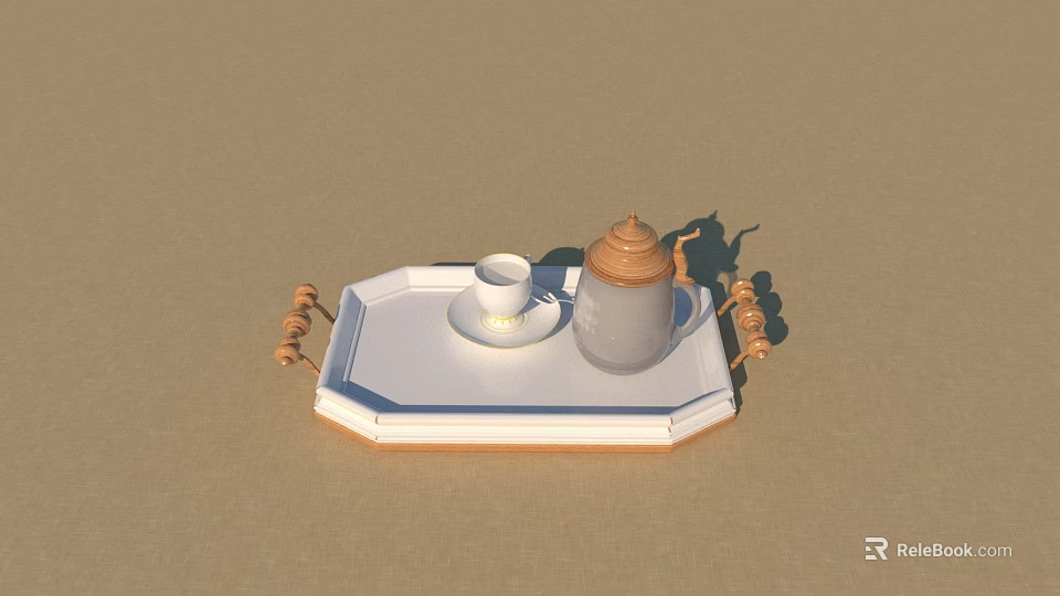 Elegant Tea Set With Teapot Teacup On White Tray With Spherical Handles 3d model 