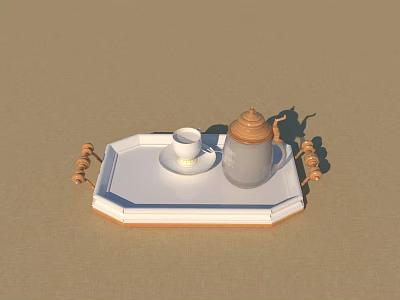 Elegant Tea Set With Teapot Teacup On White Tray With Spherical Handles 3d model