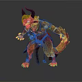 Mythical Fantasy Creature With Horns Sharp Teeth Leather Outfit Tail And Claws