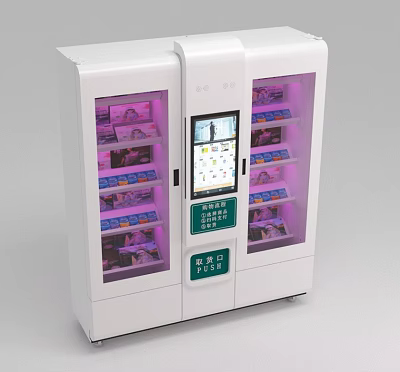 Public Facility White Vending Machine with Touch Screen and Transparent Doors Displaying Products 3d model