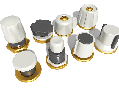 Assorted Hardware Tools Knobs With White Black Colors And Gold Base Designs 3d model