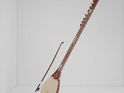 Handmade Traditional Chinese Pipa Musical Instrument With Wooden Bow And Carved Details 3d model