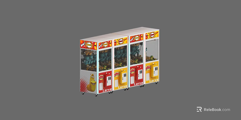Vibrant Amusement Equipment Row Of Toy Claw Machines With Glass Front And Stuffed Toys 3d model 
