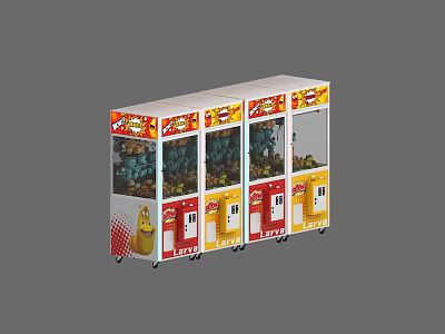 Vibrant Amusement Equipment Row Of Toy Claw Machines With Glass Front And Stuffed Toys 3d model