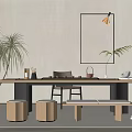 Modern Tea Table and Chair Tea Table and Chair Combination Tea Table and Tea Set Combination Plant Potted Plant 3d model