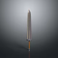 Polished Metal Sword Design With Wooden Handle And Decorative Ring On Gray Background