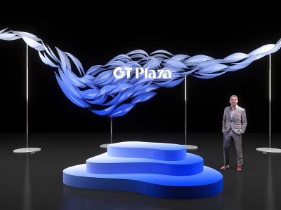 Blue Wavy Art Installation At G1 Plaza With Step Platform And Standing Person 3d model