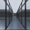 Modern Public Office Area with Reception Desk Large Screen Display and Indoor Plants