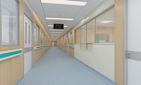 Modern aisle hospital nurse station space 3d model