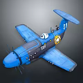 Blue Cartoon Airplane Model With Number 37 Propeller And Decorative Details