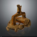 Traditional Ancient Orange Brown Ceramic Artifact With Curved Structure And Textured Surface