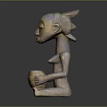 Handcrafted Traditional Wooden Carved Sculpture of Seated Human Figure Holding Vessel with Artistic Details