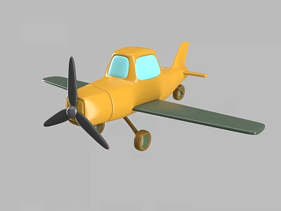 Yellow Toy Airplane With Green Wings Black Propeller Blue Windows And Yellow Wheels 3d model