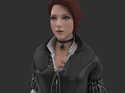 Video Game Movie Character With Red Short Hair And Black Lacing Costume Design 3d model