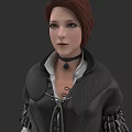 Video Game Movie Character With Red Short Hair And Black Lacing Costume Design