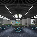 Modern Billiard Room Interior With Multiple Tables V Shaped Bases And Grid Ceiling 3d model