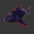Modern Dark Blue Fish 3D Model With Red Accents And Sharp Fins Design